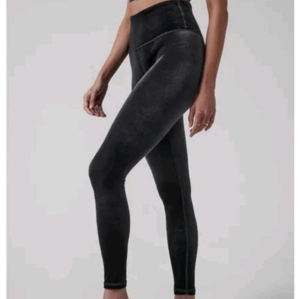 Athleta Elation Ultra High Rise Black Velvet Tight Size Small